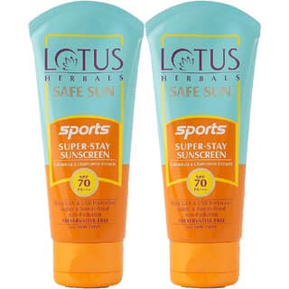 Lotus Herbals Safe Sun Sports Super-Stay Sunblock Spf 70 Pa+++Anti-Pollution, Water Sweat Resistant80 G (Pack Of 2)