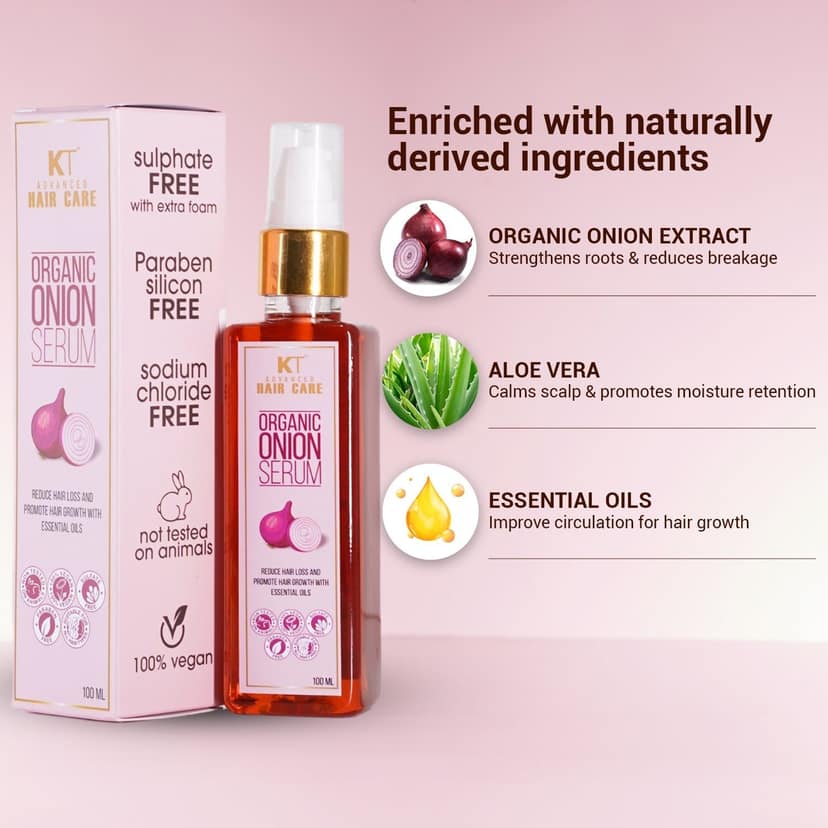 KT Professional Organic Onion Hair Serum, Hair Fall Control & Growth, Leave-In - 100ml view 4