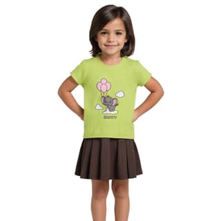 Girls T shirt Cotton Acid Lime Green Happy Baby Elephant