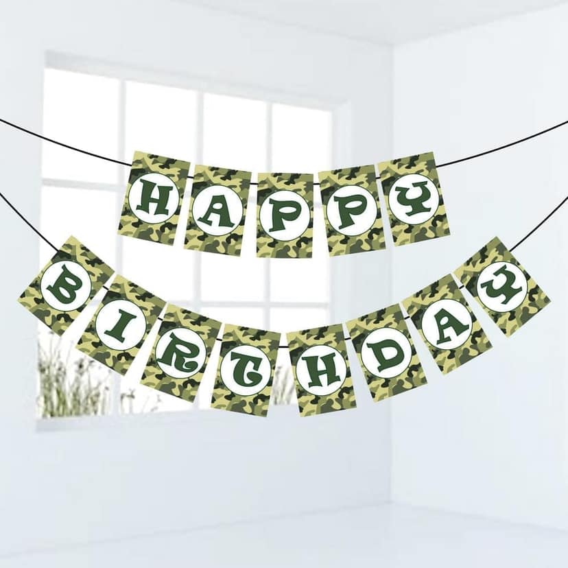 Balloonistics Camouflage Military Theme Happy Birthday Banner for Army Birthday Party