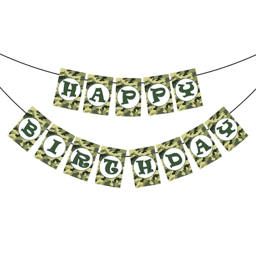 Balloonistics Camouflage Military Theme Happy Birthday Banner for Army Birthday Party view 2