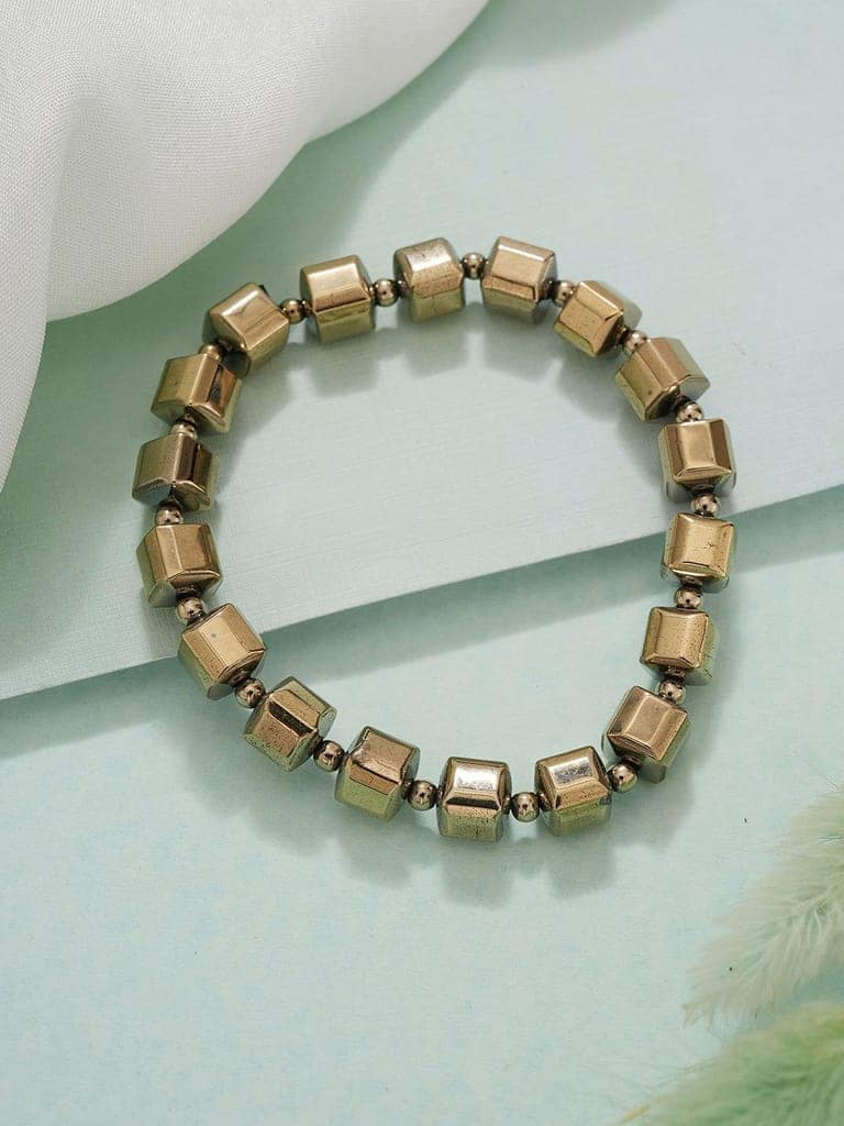 Natural Coated Pyrite Brass Energy Bracelet with Round Cube Beads view 6