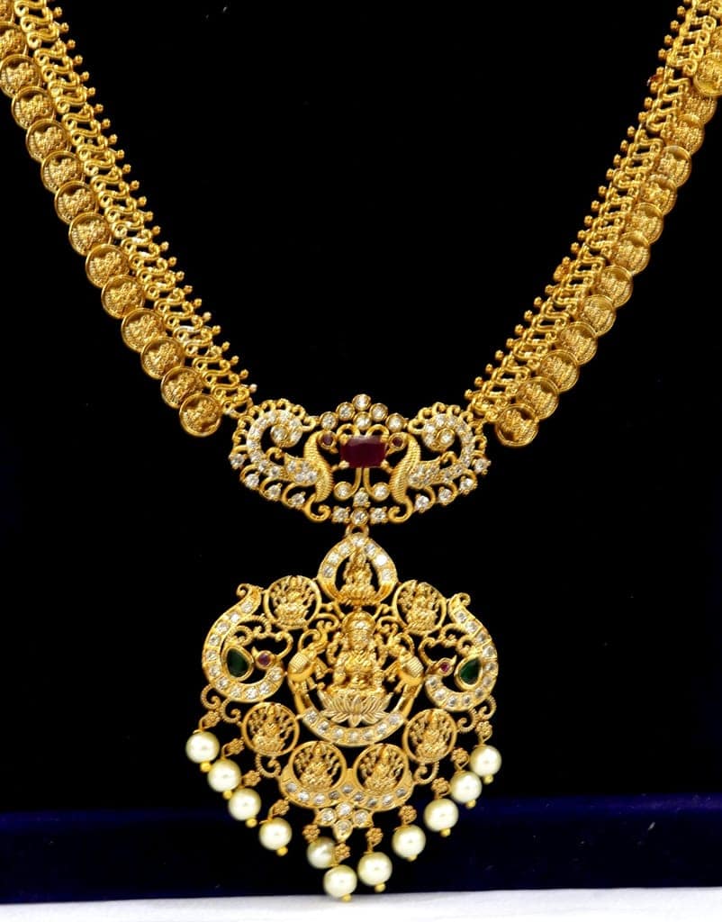 Victoria Gold Plated Traditional Indian Temple Jewellery Set with Lakshmi Pendant and Earrings view 2