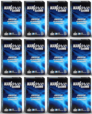 Manforce Game Exotic Flavoured Condoms for Men| 3-in-1 Ribbed Dotted & Anatomically Shaped for Intense Pleasure| Lubricated Latex Condoms| 10 Pcs x Pack of 12