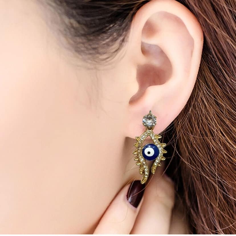 Jewelryklub American Diamond Evil Eye Earrings Rose Gold Plated For Girls Women Round Shape Oval Shape view 2