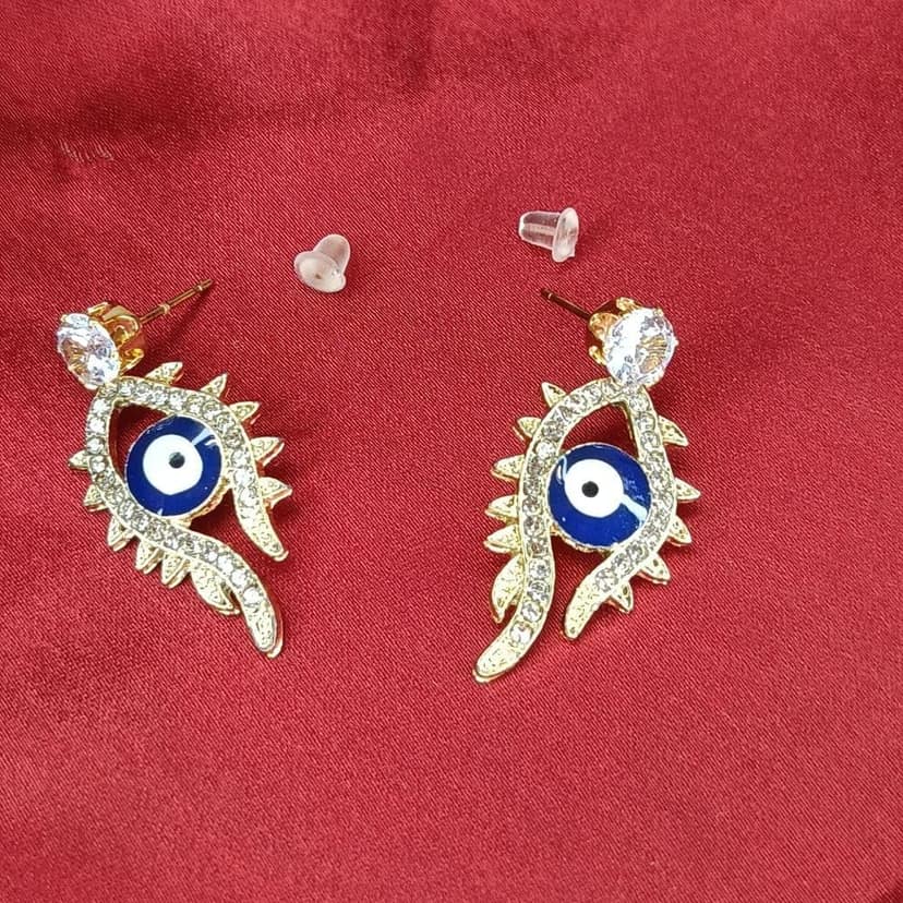 Jewelryklub American Diamond Evil Eye Earrings Rose Gold Plated For Girls Women Round Shape Oval Shape view 5