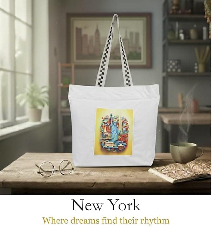 WOTM On The Move Tote | Premium Printed Cotton Canvas Tote Bag with Zipper & Inside Pocket, Stylish Everyday Travel Bag for Work, College, Office, Travel, Shopping view 3