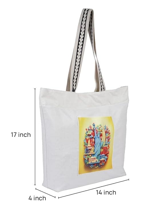 WOTM On The Move Tote | Premium Printed Cotton Canvas Tote Bag with Zipper & Inside Pocket, Stylish Everyday Travel Bag for Work, College, Office, Travel, Shopping view 5