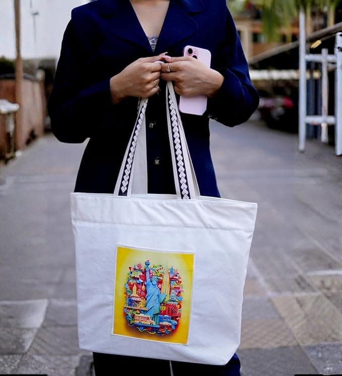 WOTM On The Move Tote | Premium Printed Cotton Canvas Tote Bag with Zipper & Inside Pocket, Stylish Everyday Travel Bag for Work, College, Office, Travel, Shopping view 6