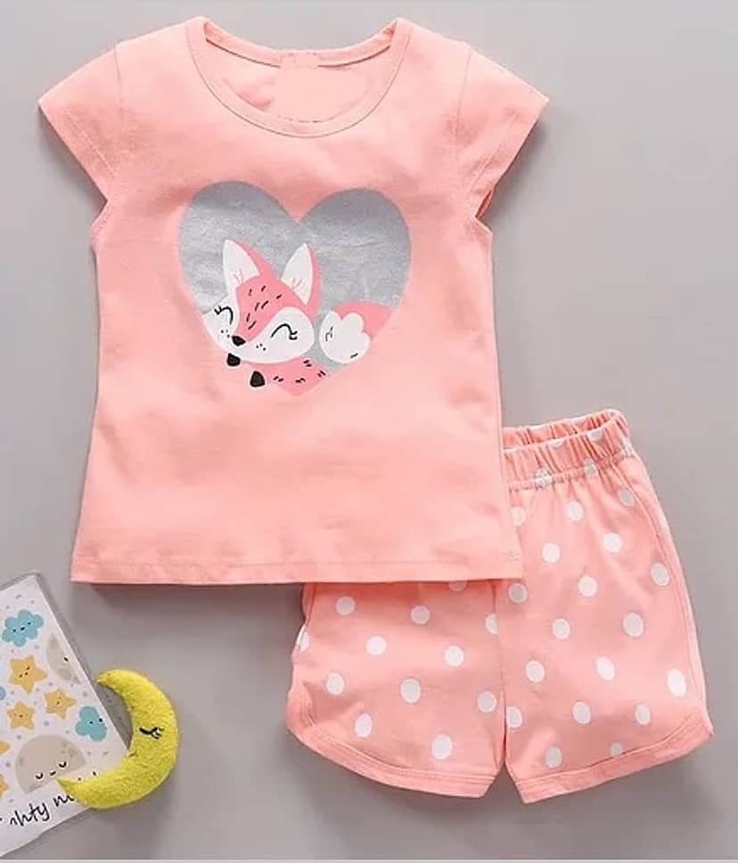 CUTEVIBE Pack of 1 Girls Cotton Blend Top With Shorts ( Peach )
