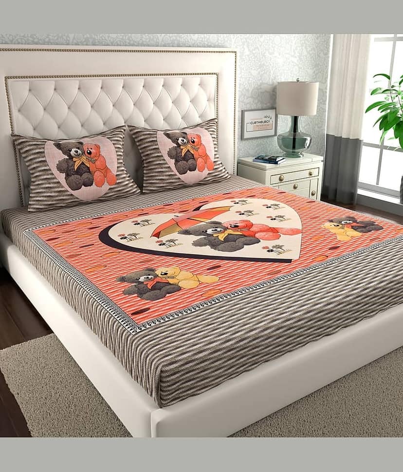 ABHACLOTHO Cotton 1 Double Bedsheet with 2 Pillow Covers ( Multicolor )