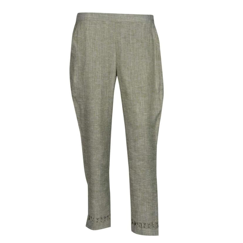 Light Green Cotton Blend Regular Fit Palazzo Pants with Cut-Out Hem for Women view 3