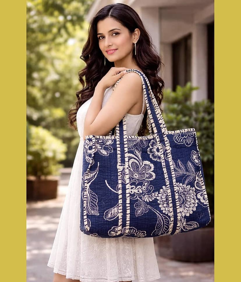 Frionkandy Tote Bag Cotton Set of 1 ( Navy Blue )