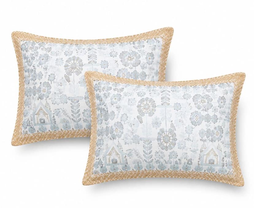 DHRUVINSRI Pure Cotton, Kantha Print King Size Bed Bedsheet 90*108 In, with 2 Pillow Covers, 220 TC- White Ivory view 2