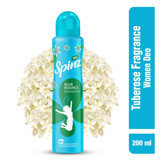 Spinz Blue Bounce Perfumed Deo for Women Fresh Tuberose Fragrance Long Lasting Freshness, 24 Hours Protection from Odour causing Bacteria - 200 ml