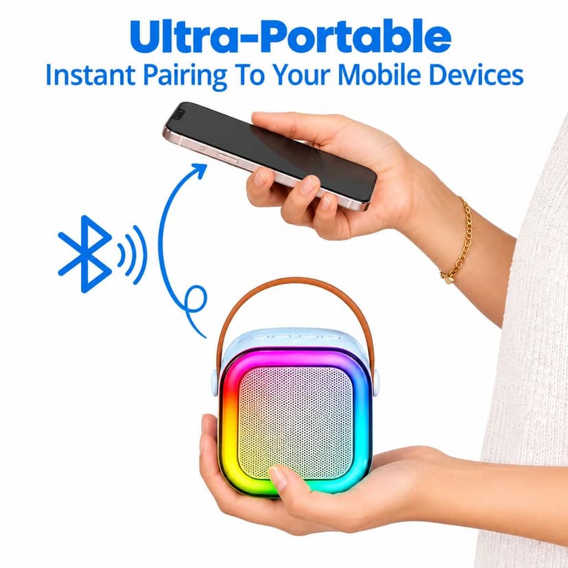 Mini Karaoke Machine with Wireless Mic for Kids | Portable Bluetooth, USB Connectivity Speaker with LED Lights & Music | Fun Singing Toy for Girls & Boys 4-12 Years