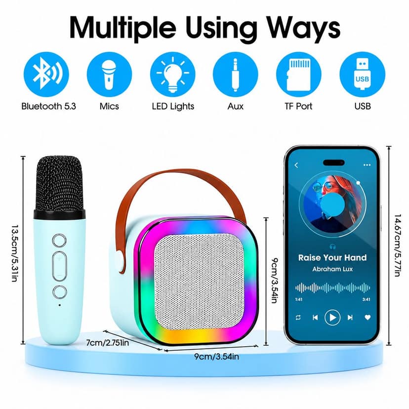 Mini Karaoke Machine with Wireless Mic for Kids | Portable Bluetooth, USB Connectivity Speaker with LED Lights & Music | Fun Singing Toy for Girls & Boys 4-12 Years view 3