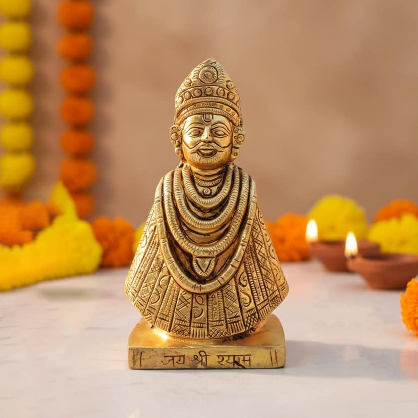 Brass Khatu Shyam God Idol � Traditional Brass Religious Statue, Height : 5.7 Inch (BSMAS1305 Y)