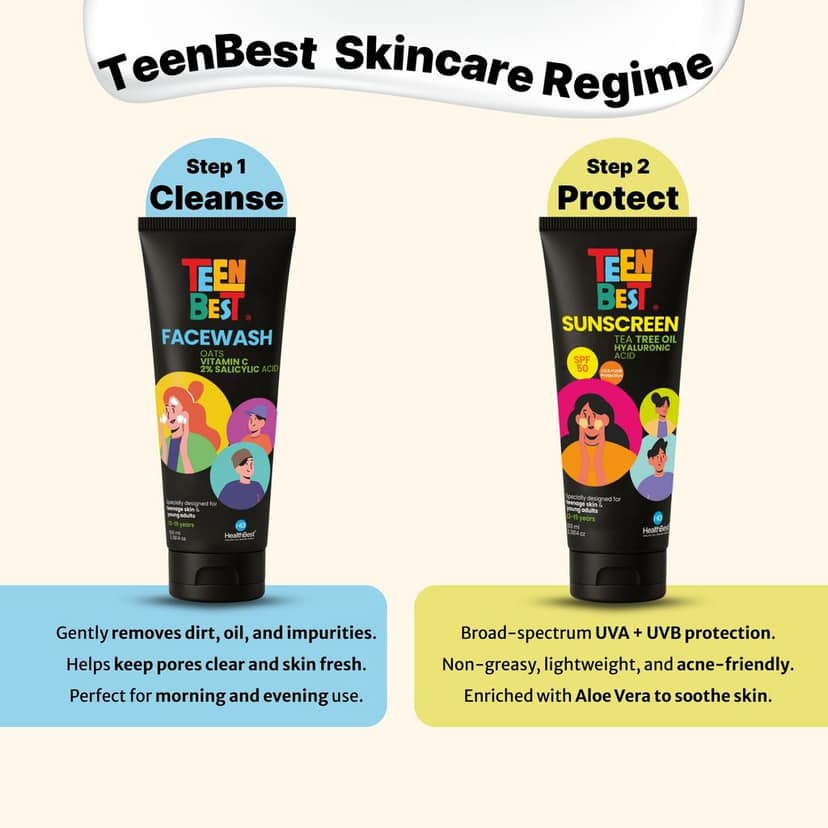 HealthBest Sunscreen SPF 50 PA++++ for Teens & Youth - 100ml, Daily Use Lightweight Face Sunscreen with No White Cast, Non-Greasy Texture, Broad Spectrum UVA UVB & Blue Light Protection, Enriched with Aloe Vera, Vitamin C, Blueberry & Hyaluronic Acid view 8