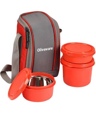 Oliveware Boss Stainless Steel Lunch Box 3 Container (Pack of 1)