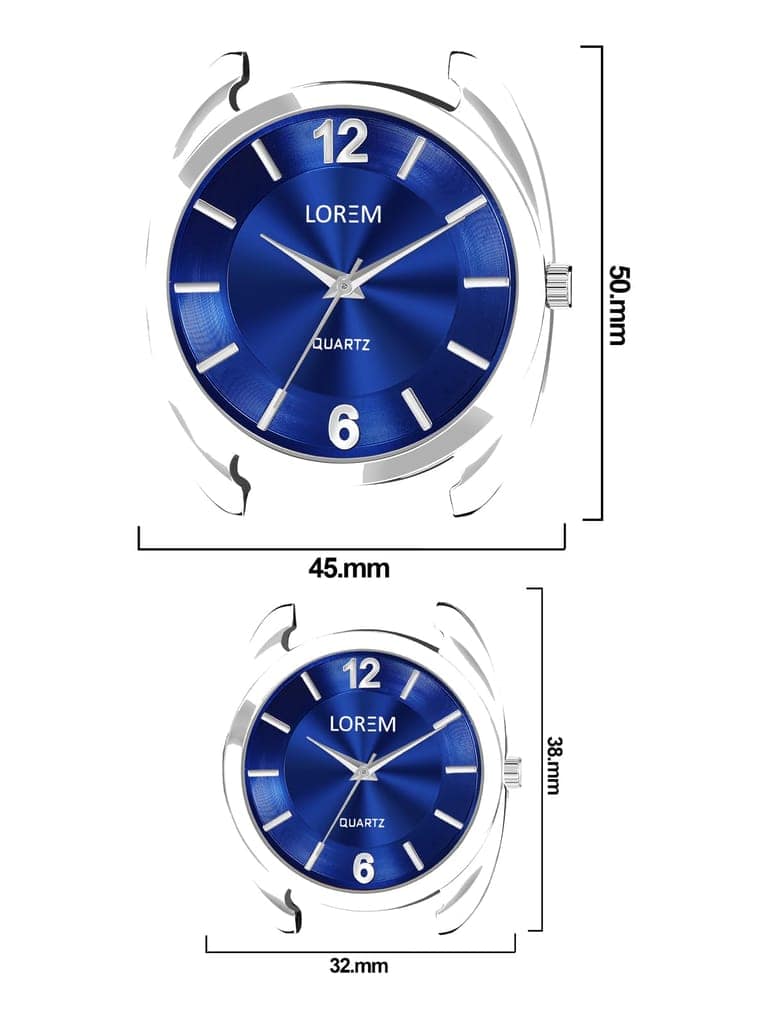 LOREM Couple Watches with Dial, Quartz Movement, Black Faux Leather Strap view 5