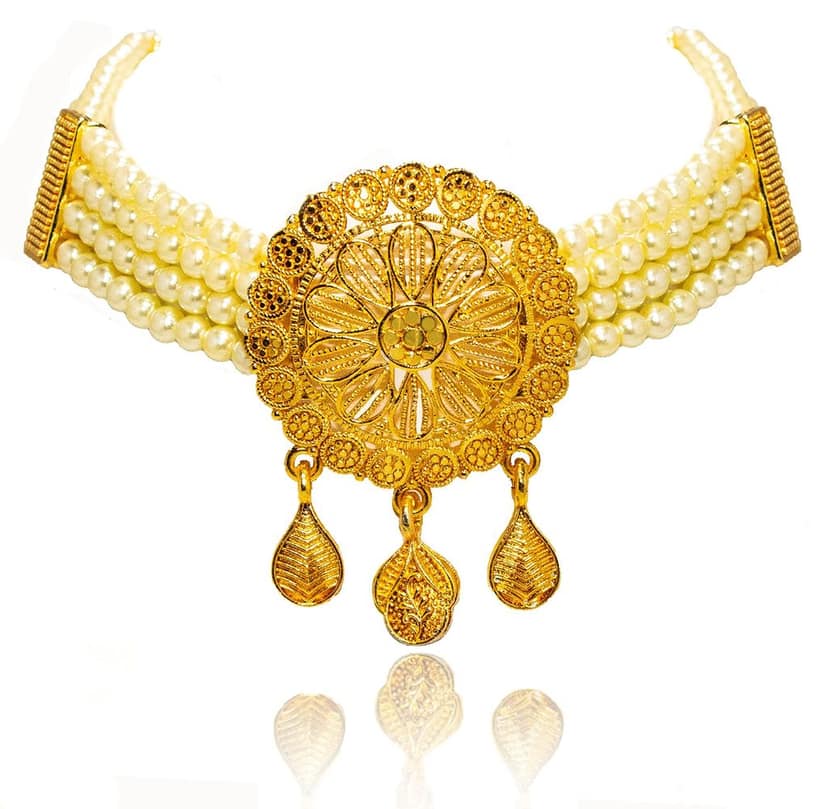 Frikki Gold Plated Pearl Golden Jewellery Choker Set For Women Traditional Chokar Jewelry Set Latest Design view 5