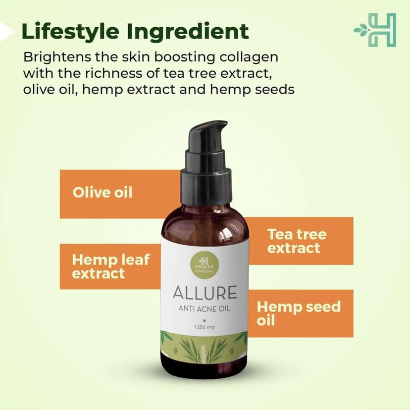 Health Horizon Allure Hemp Oil for Skin and Face, Anti-bacterial and Anti-inflammatory oil for Skin brightening and boosts collagen made with cannabis leaf extract (1.250 mg) view 3