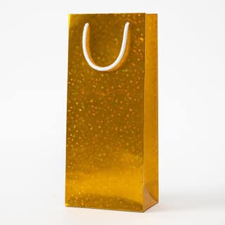 Divatos Holographic Gold Paper Gift Carry Bags with Handle and Message Label | For Birthday Parties Festivals Housewarming Corporate Gifting & Anniversary (Pack of 10 Pcs) (Golden, 14X5X3.5 Inch)