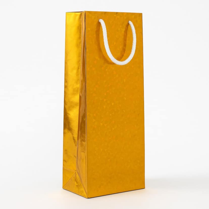 Divatos Holographic Gold Paper Gift Carry Bags with Handle and Message Label | For Birthday Parties Festivals Housewarming Corporate Gifting & Anniversary (Pack of 10 Pcs) (Golden, 14X5X3.5 Inch) view 2