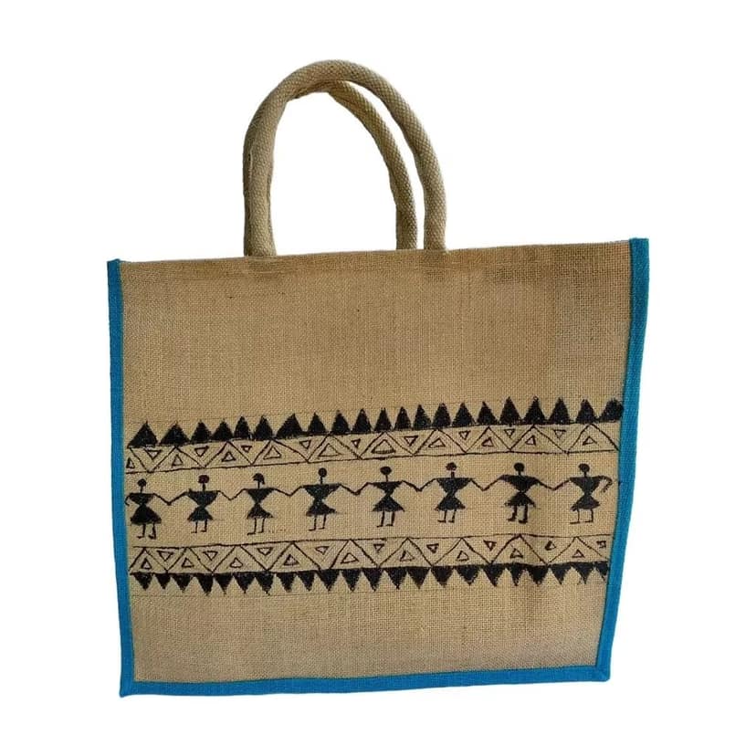 Hand-printed Warli Art Jute Bag view 2
