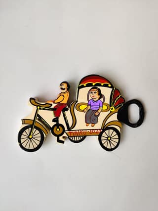 Cycle Rickshaw Bottle Opener cum fridge magnet - Orange