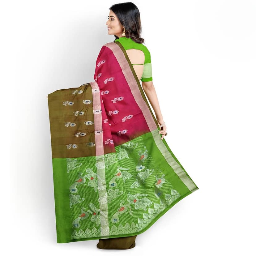 Rubyred Color Long Border Mango & Floral Butta Kanjivaram Pure Silk Saree view 2