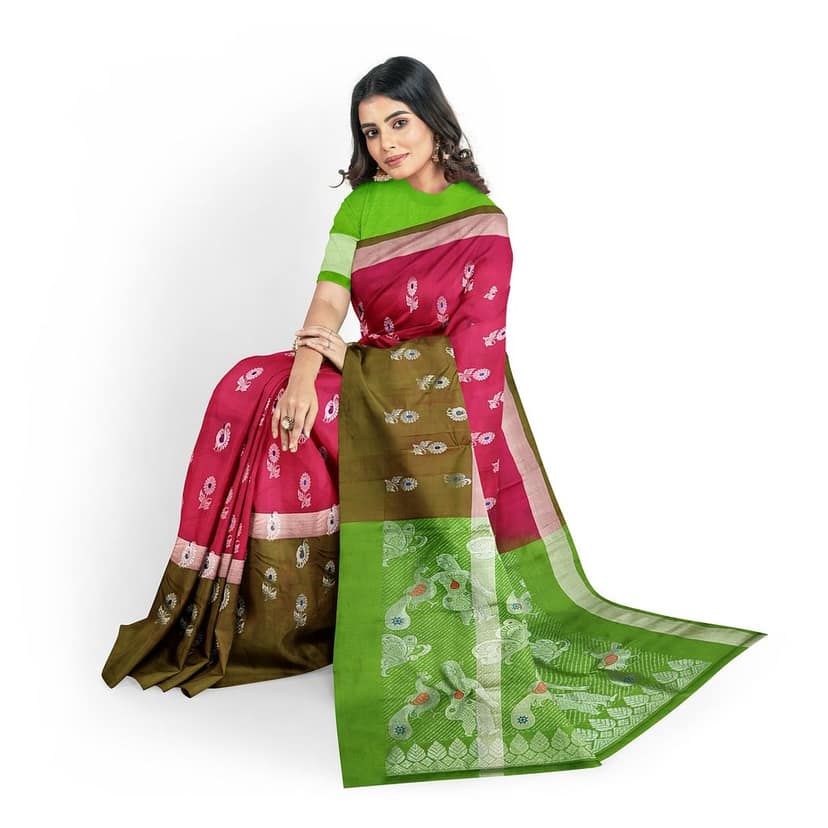 Rubyred Color Long Border Mango & Floral Butta Kanjivaram Pure Silk Saree view 4