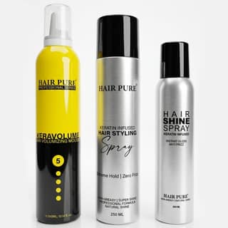 Salon Styling Combo Pack | Keratin Hair Mousse 300ml + Strong Hold Hair Spray 250ml + Instant Shine Spray 200ml