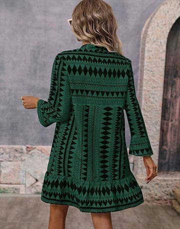 Women's Notched Neck Boho Geo Print Dress view 2