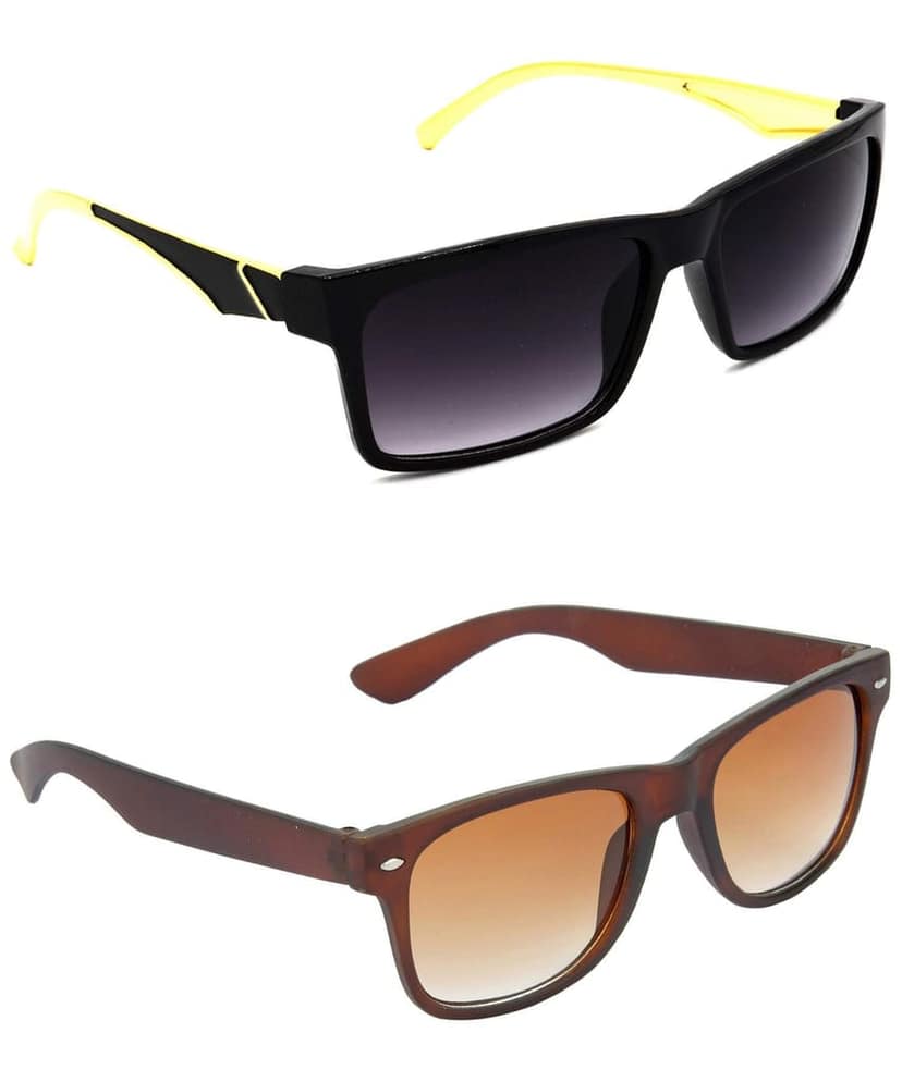 HRINKAR Unisex Rectangular Sunglasses Golden & Brown Frame, Grey & Brown Lens (Medium) - Pack of 2