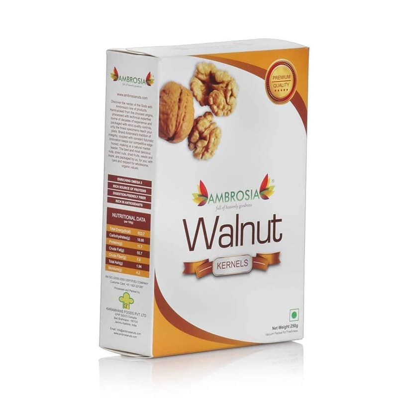 Ambrosia Walnut Kernels 250g (Pack of 1) | Kashmiri New Crop | Extra Light Halves view 7