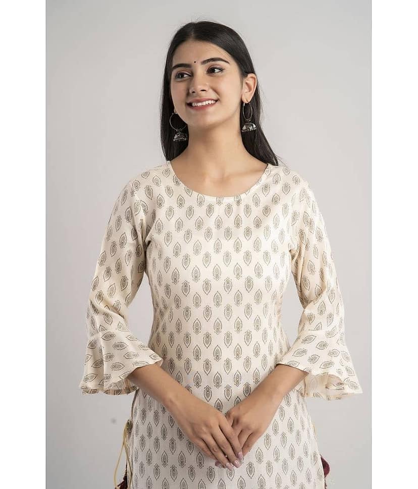 MAUKA - Cream Rayon Women's Straight Kurti ( Pack of 1 ) view 2