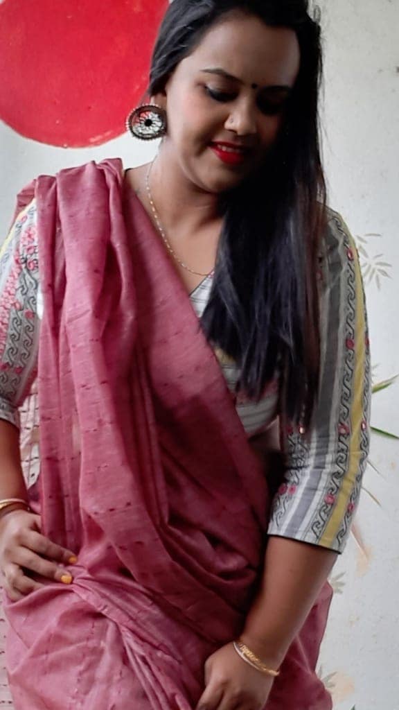 Bansbara Tussar Silk Handloom Saree Ruby Pink Color with Running Blouse-2559 view 2