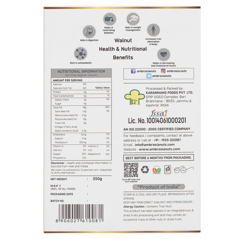 Ambrosia Walnut Kernels 250g | Silver | Kashmiri New Crop view 5