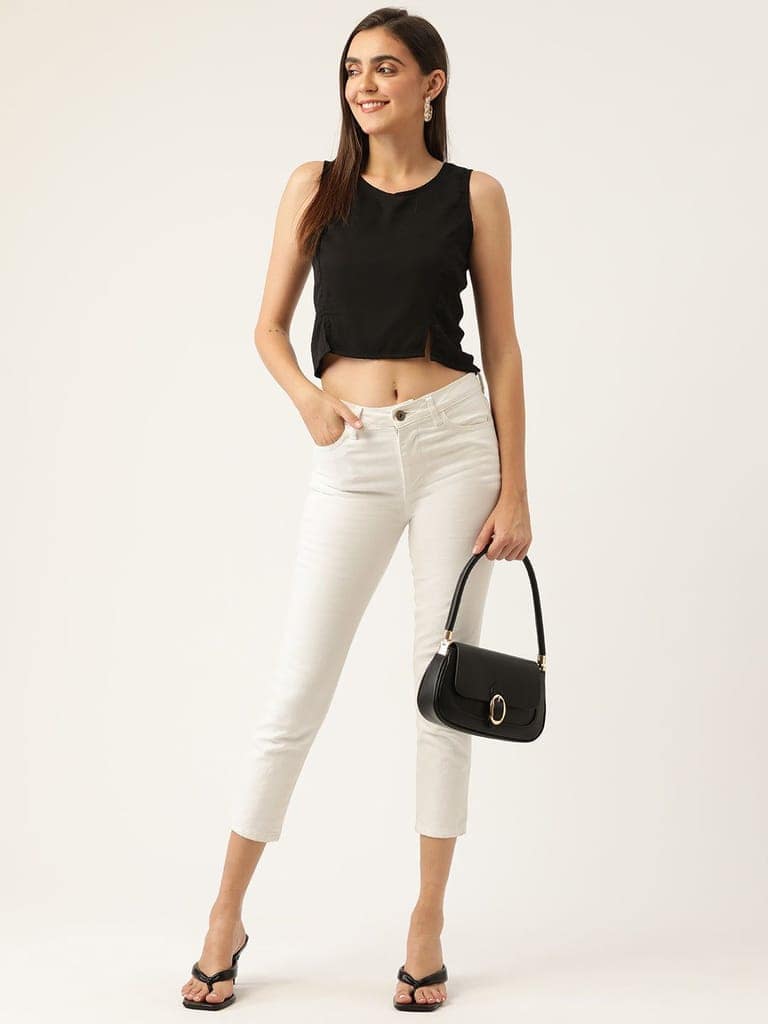 Women Black Solid Crop Top view 5