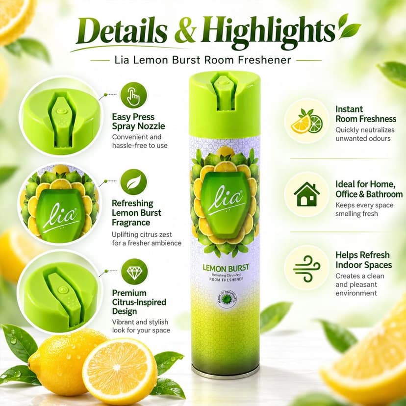 Lemon Burst Room Freshener Aerosol Spray for Home and Office Use (1 Pc, 224 ML) view 2