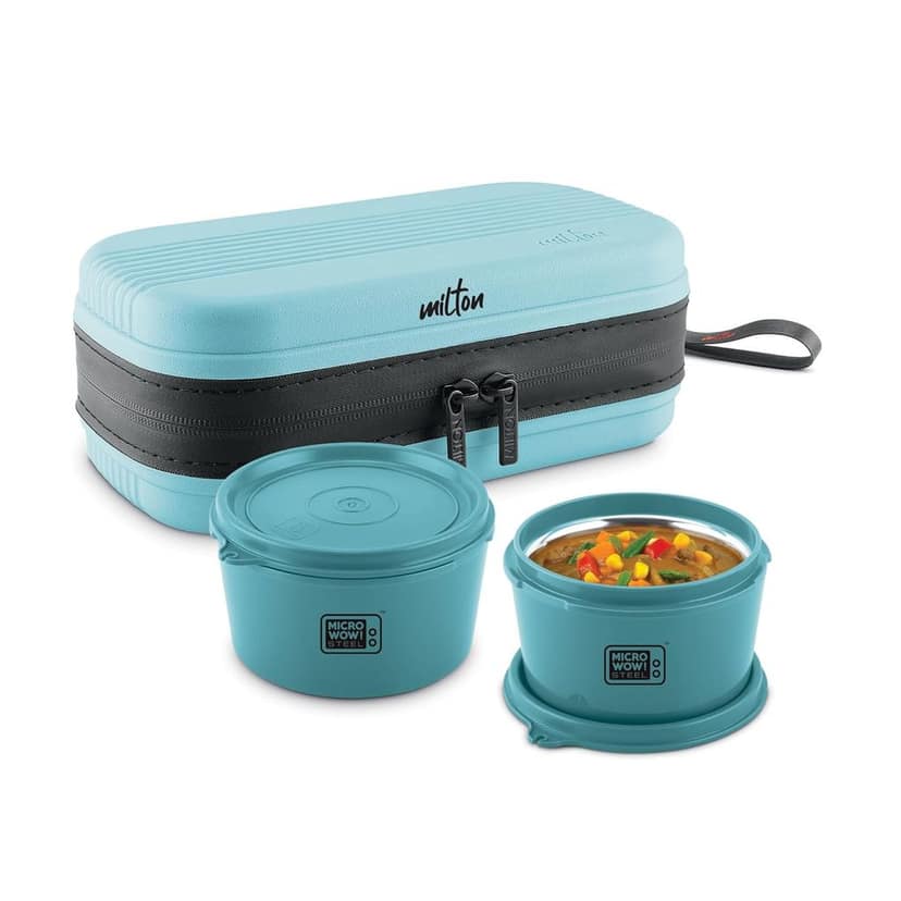 MILTON Urban Case Microwavable Lunch Box | Inner Steel, Double Wall, Leak-Proof Design | Compact & Durable Lunch Box for Office use, College, School, (2 x 320 ml)