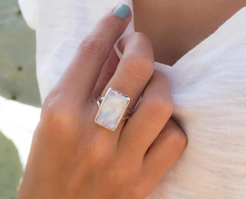 925 Sterling Silver Ring with Genuine Moonstone view 3