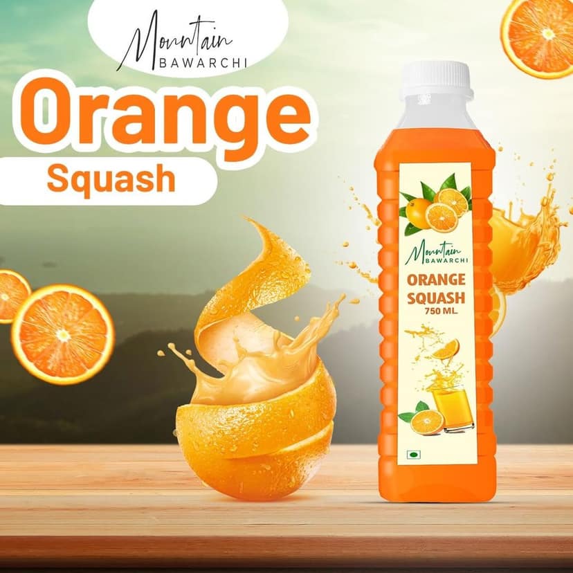 Mountain Bawarchi Pulpy Orange Squash Fruit Drink | Refreshing Orange Juice | Ready to Serve Fruit Juice | 750ml Each (Pack of 2) view 3