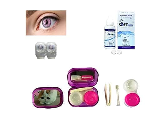 Violet MD Sparkle 1 Pair of Monthly Color Contact Lens With Travel Kit Contact Lens Case Box With Mirror, Tweezers, Contact Lens Holder and 60 ML Solution