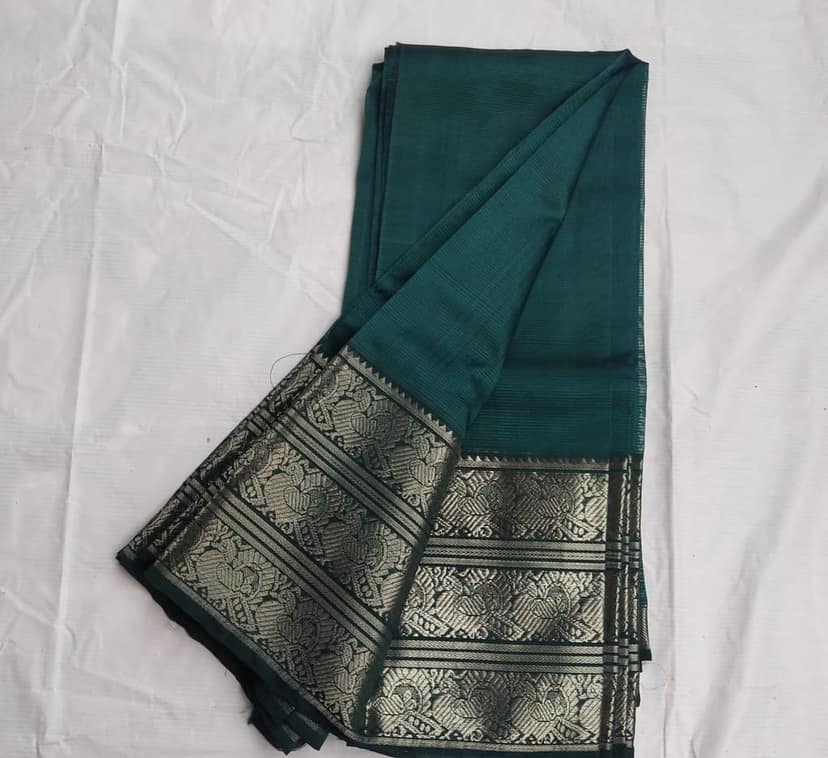 Green Saree With Golden Zari Border