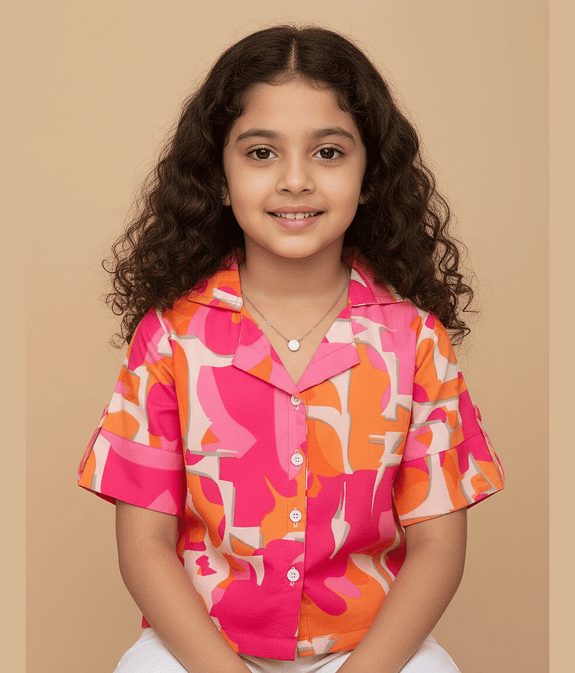 Aarya Designer Pack of 1 Girls Crepe Shirt ( Pink )