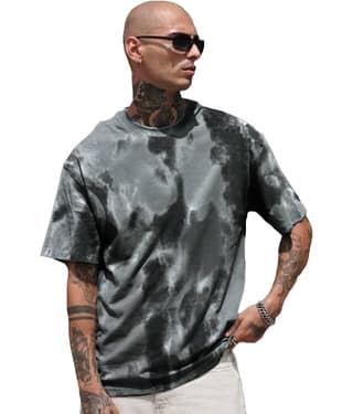 Leotude Men Cotton Blend Oversized Fit Printed T-Shirt ( Grey )
