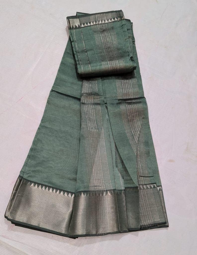 Green Cotton Silk Saree With Silver Zari Border view 2